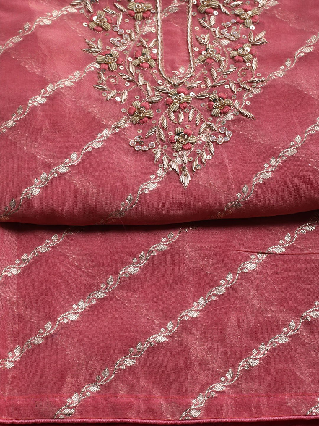 Embroidered Chanderi Unstitched Suit With Dupatta