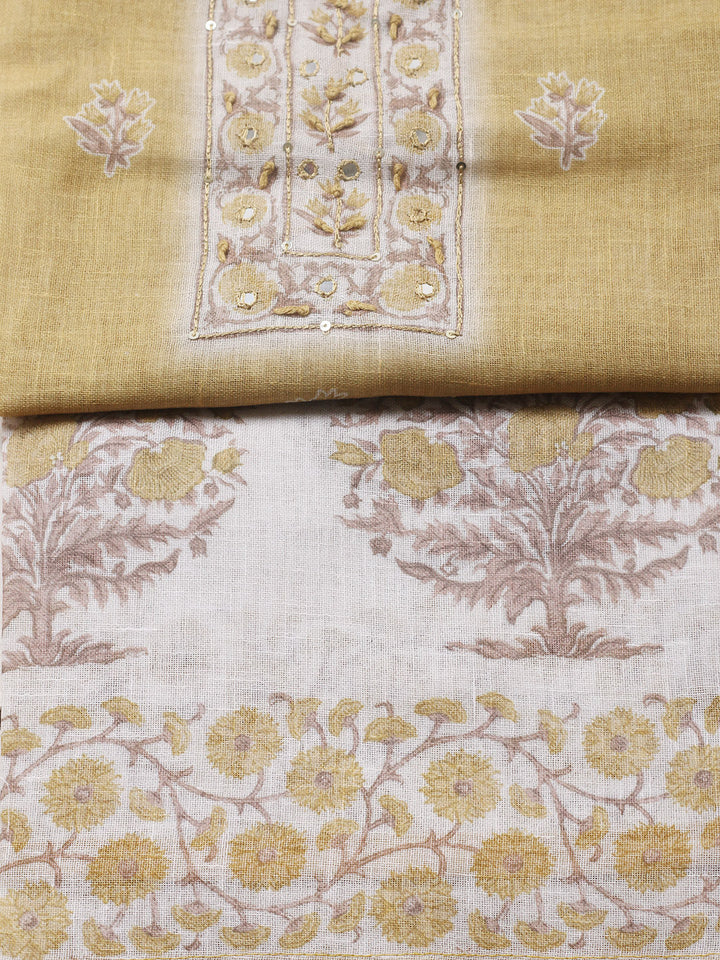 Embroidered Cotton Blend Unstitched Suit With Pant &amp; Dupatta