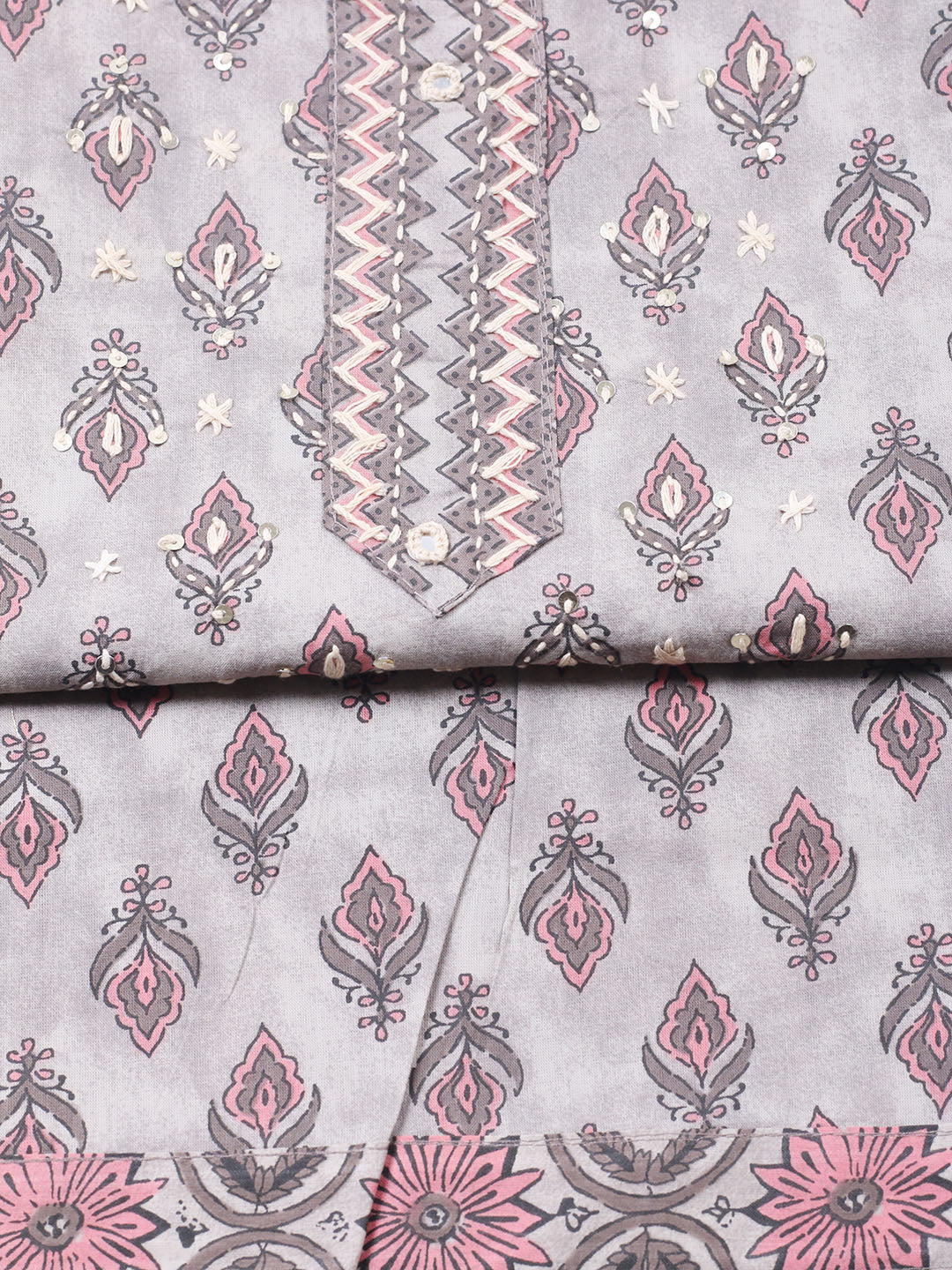 Printed Cotton Blend Unstitched Suit With Pant &amp; Dupatta