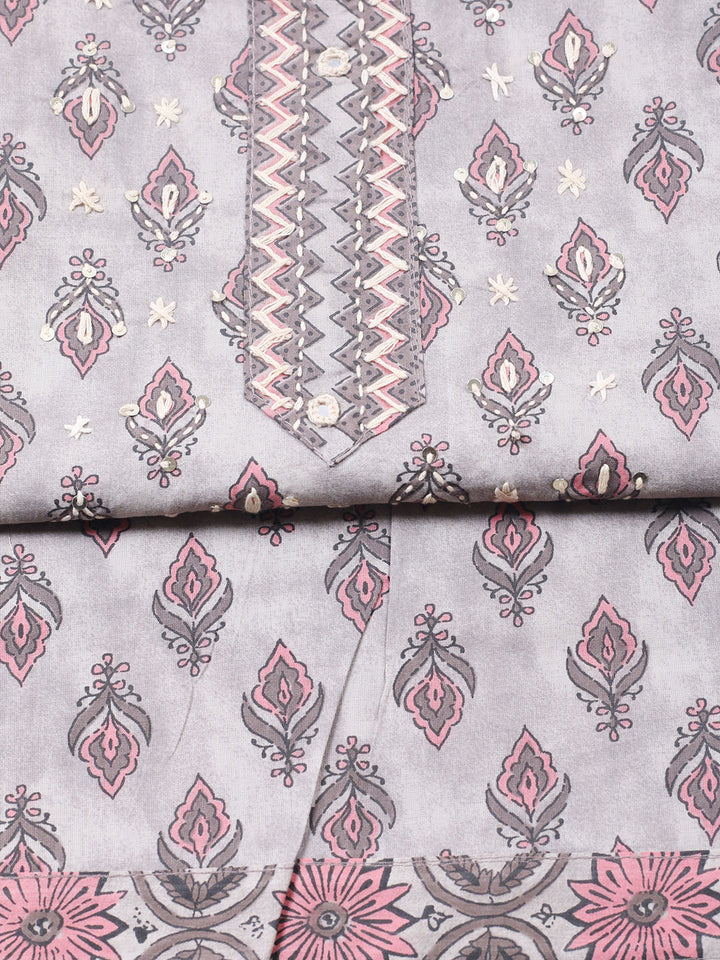 Printed Cotton Blend Unstitched Suit With Pant &amp; Dupatta