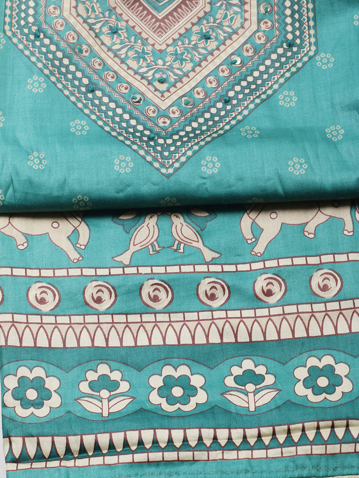 Printed Cotton Blend Unstitched Suit With Pant &amp; Dupatta