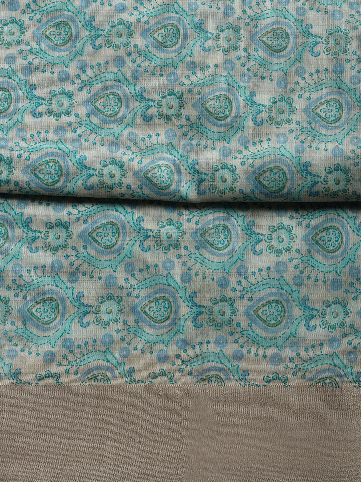 Printed, Chanderi Unstitched Suit With Pant &amp; Dupatta