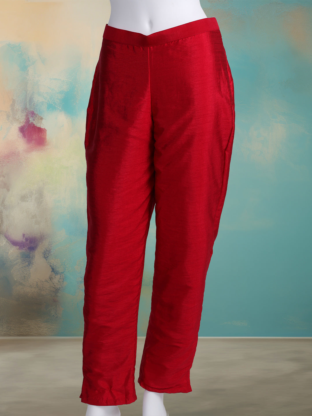 Embroidered Art Silk Kurta With Pant &amp; Dupatta