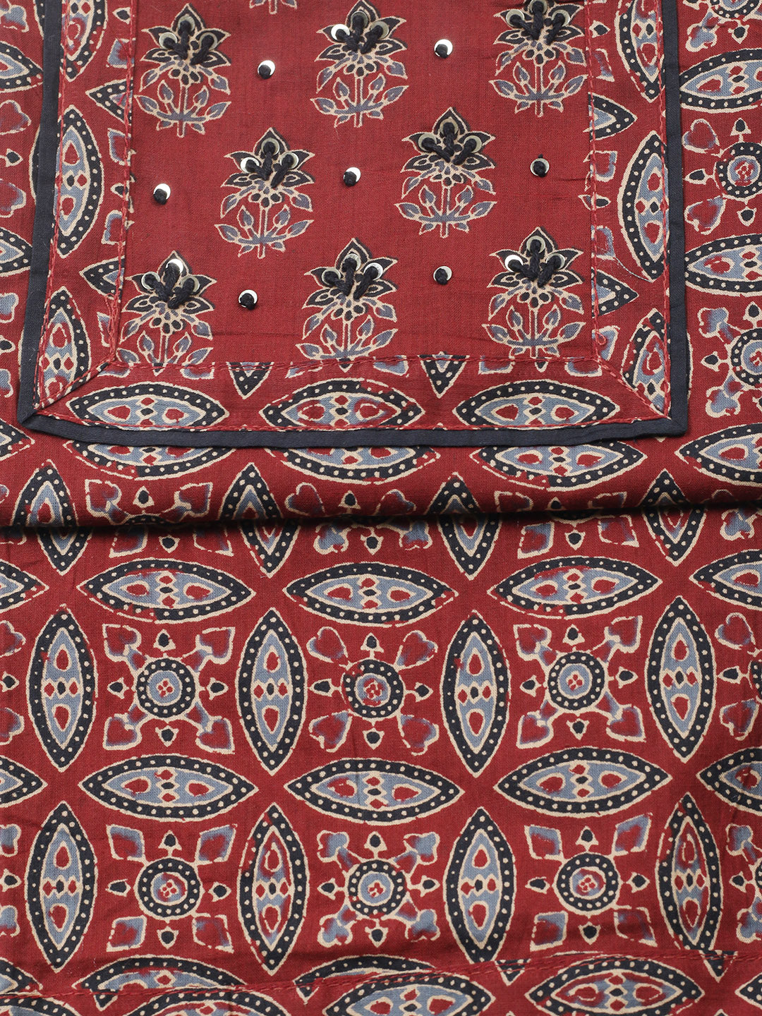 Printed Cotton Blend Unstitched Suit With Pant &amp; Dupatta