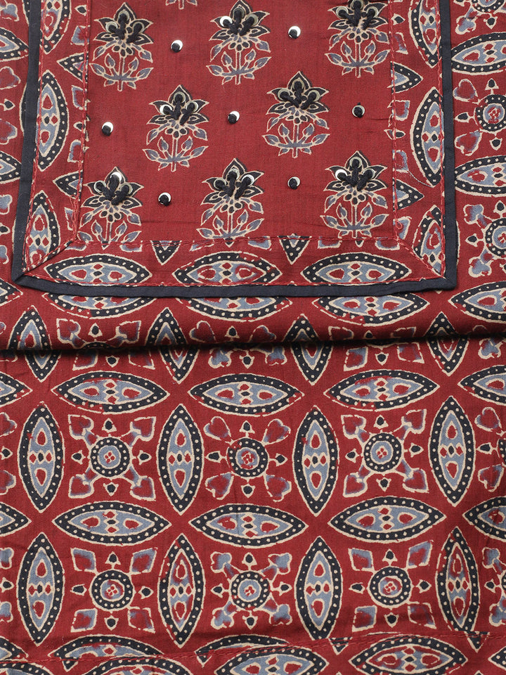 Printed Cotton Blend Unstitched Suit With Pant &amp; Dupatta