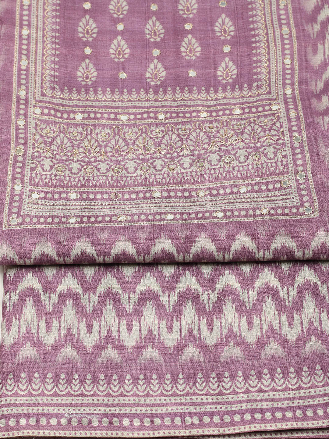 Embroidered Chanderi Unstitched Suit With Pant &amp; Dupatta