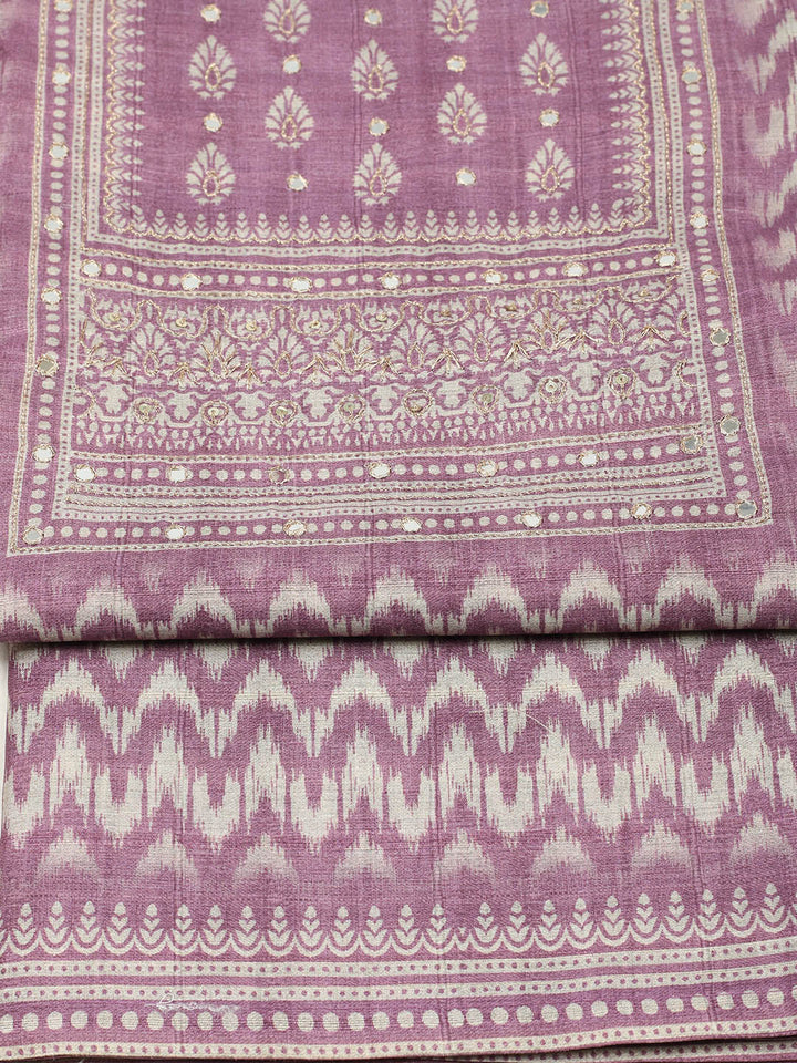 Embroidered Chanderi Unstitched Suit With Pant &amp; Dupatta