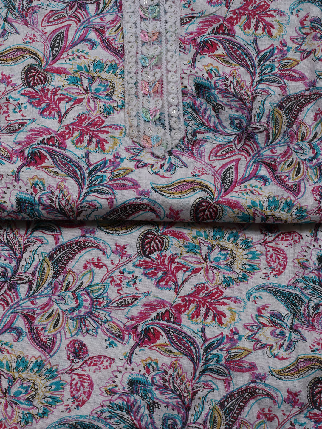 Printed Cotton Blend Unstitched Suit With Dupatta