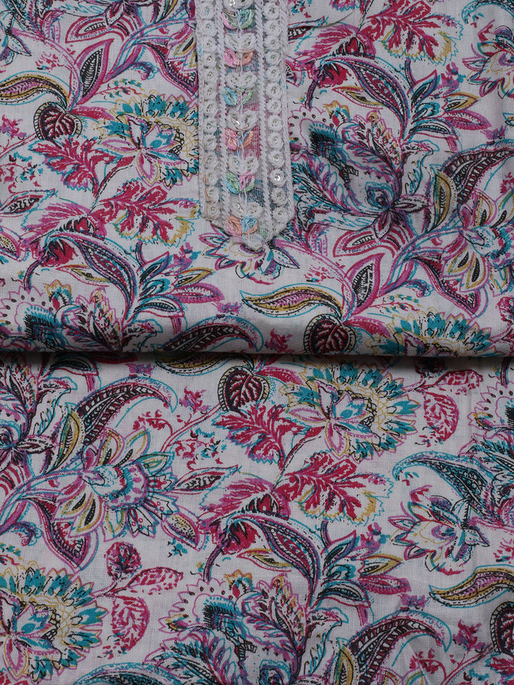 Printed Cotton Blend Unstitched Suit With Dupatta