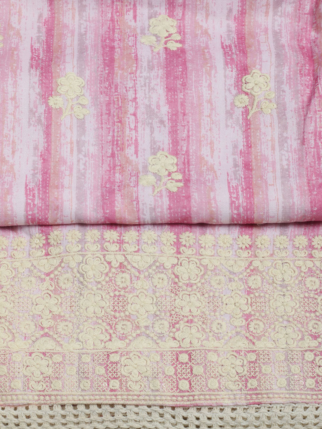 Embroidered Cotton Unstitched Suit With Pant &amp; Dupatta