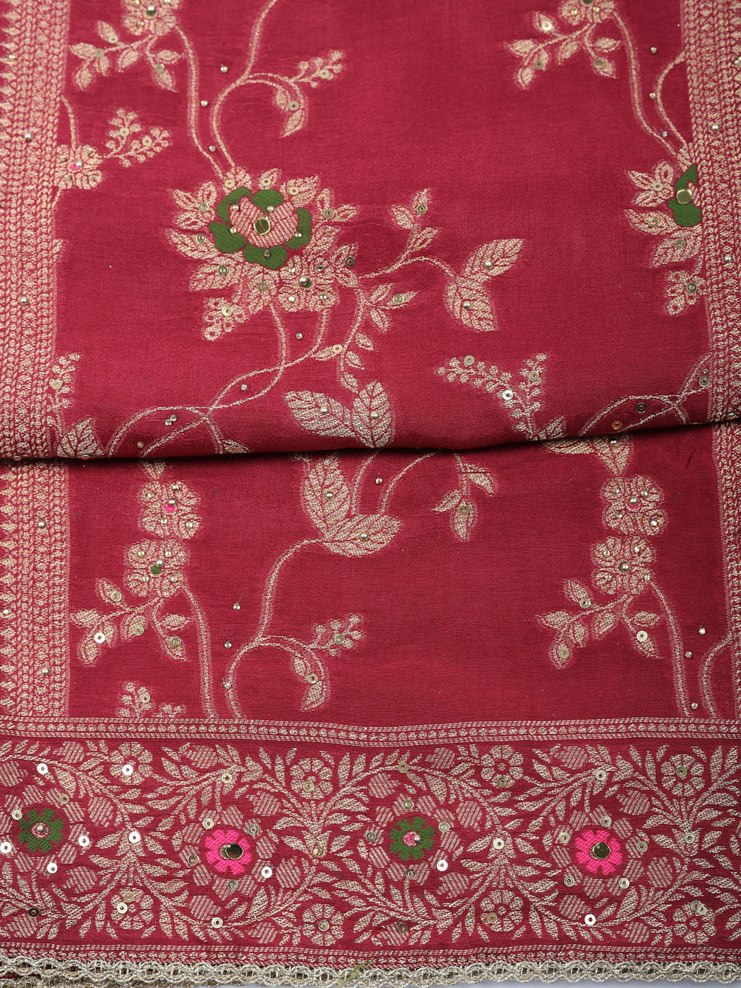 Woven Design Chanderi Unstitched Suit With Pant &amp; Dupatta