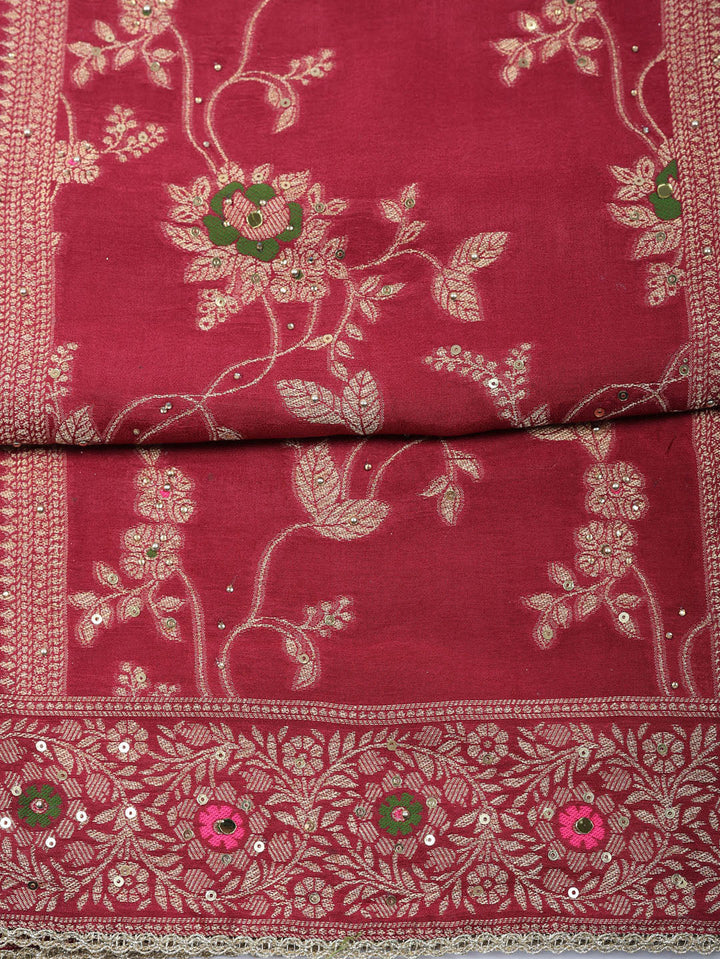 Woven Design Chanderi Unstitched Suit With Pant &amp; Dupatta