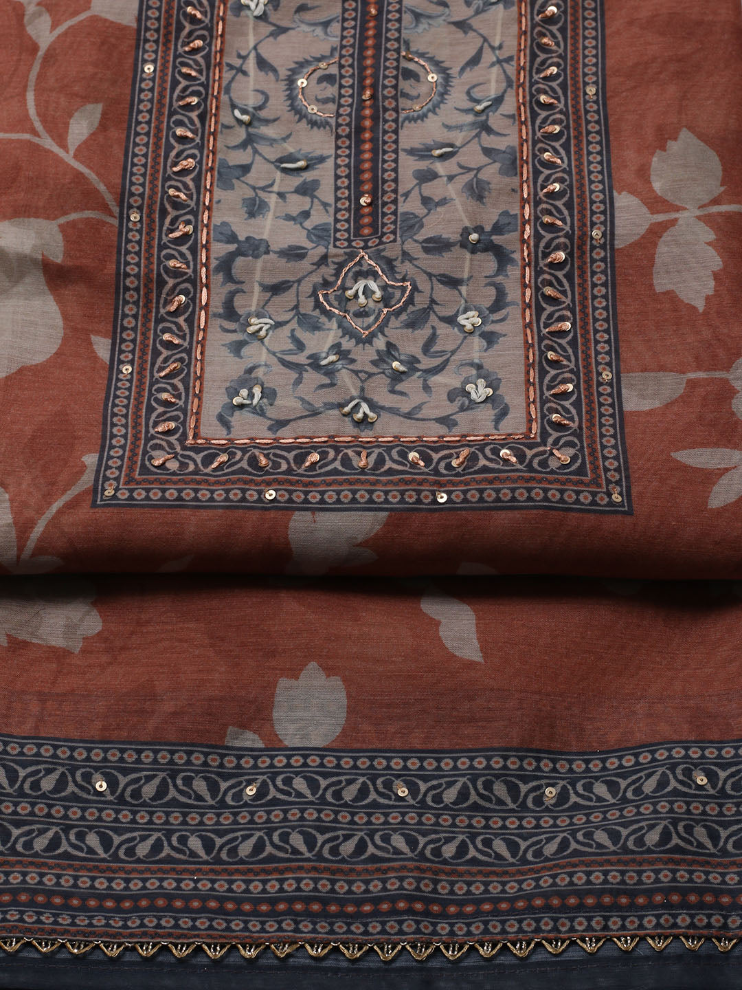 Printed Chanderi Unstitched Suit With Dupatta