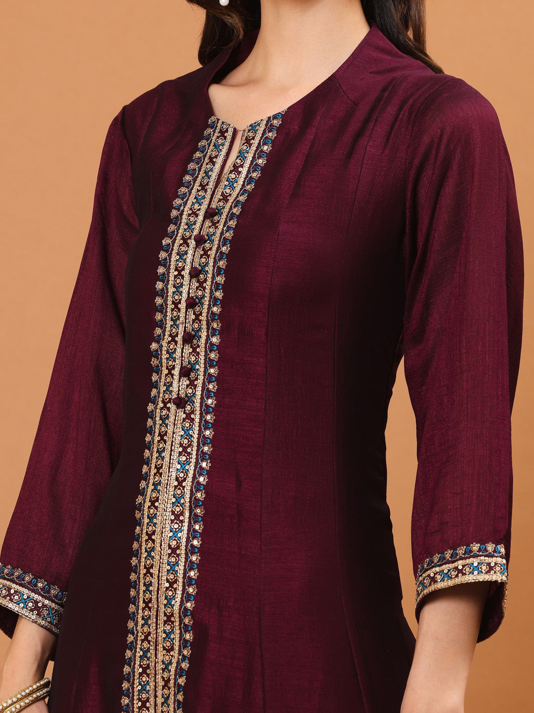 Zari Embroidery Handloom Kurta With Pants &amp; Dupatta