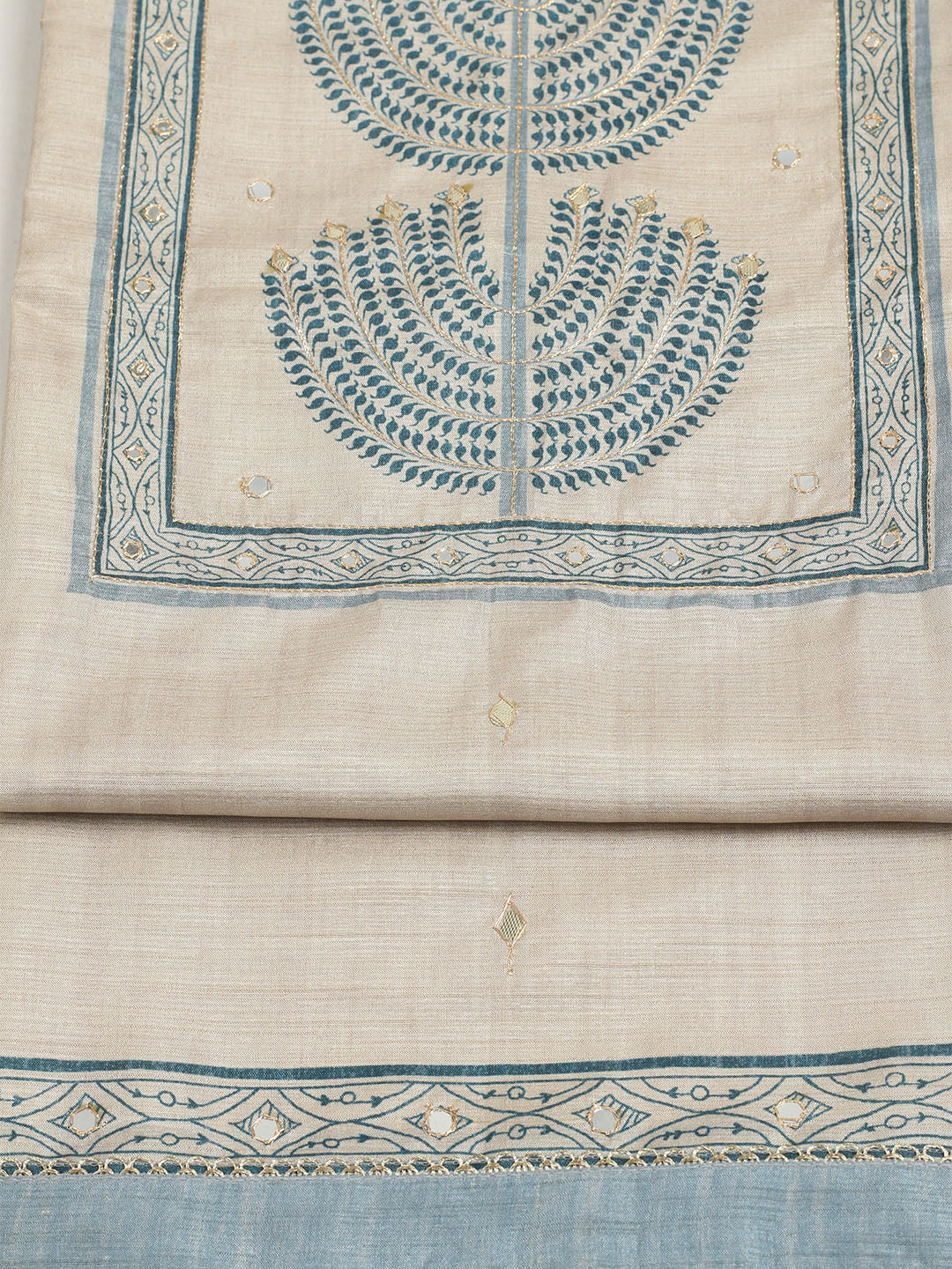 Embroidered Tussar Unstitched Suit With Dupatta