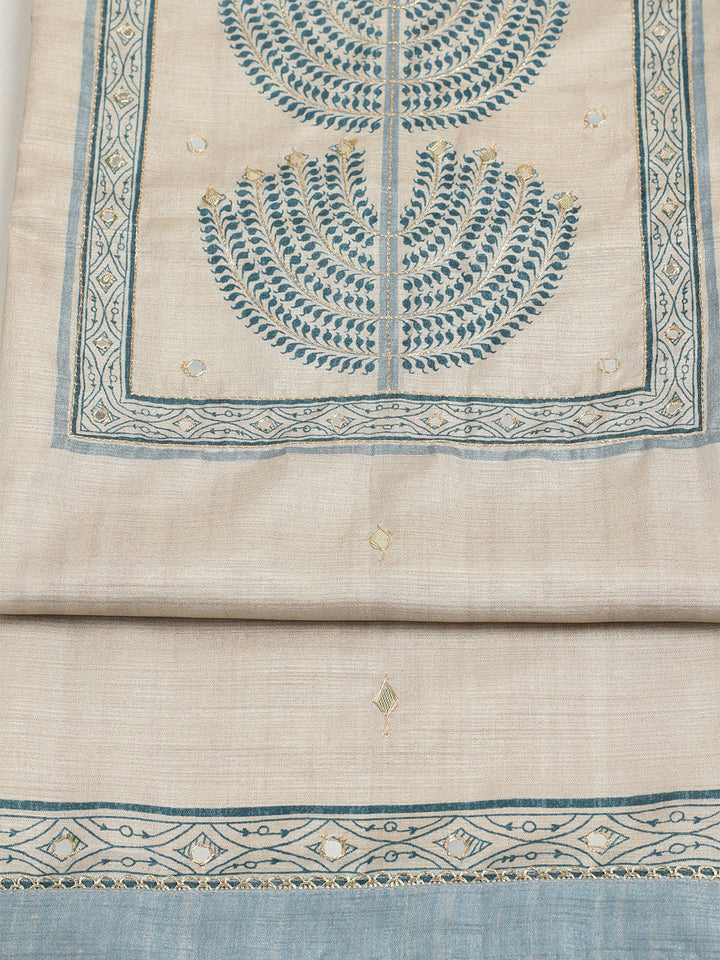 Embroidered Tussar Unstitched Suit With Dupatta