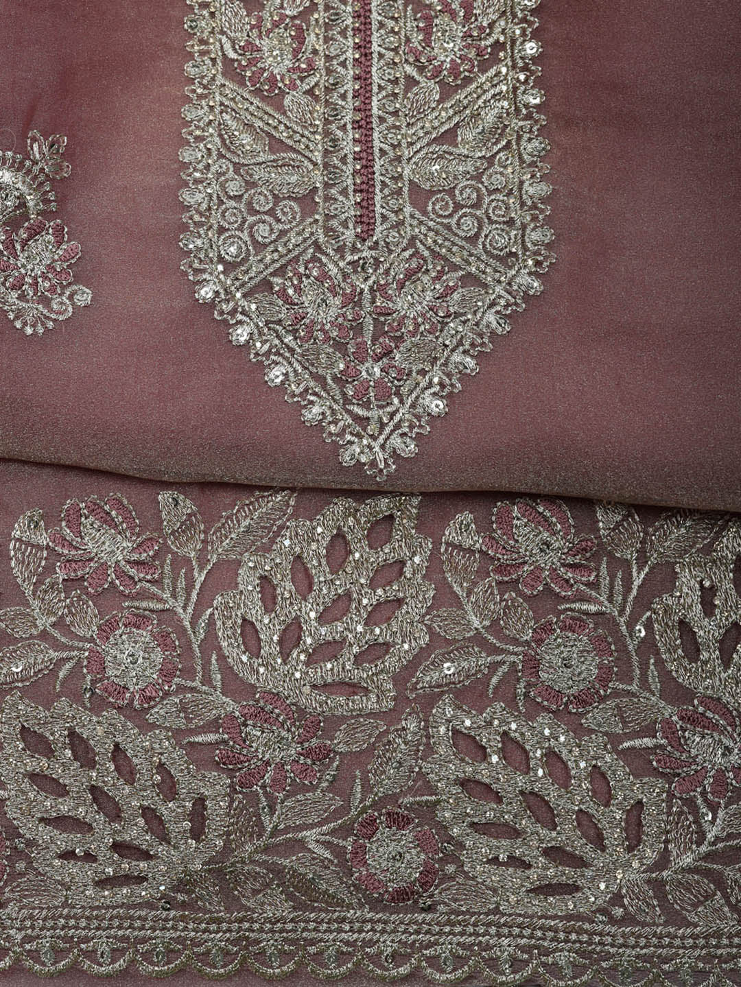Embroidered Tissue Unstitched Suit With Pant &amp; Dupatta