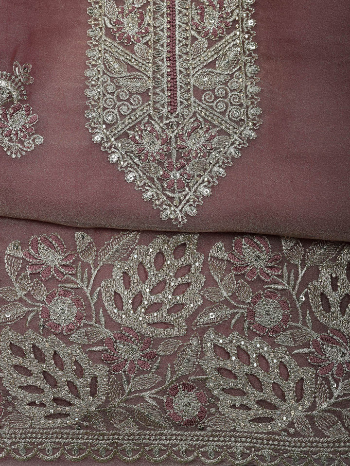 Embroidered Tissue Unstitched Suit With Pant &amp; Dupatta