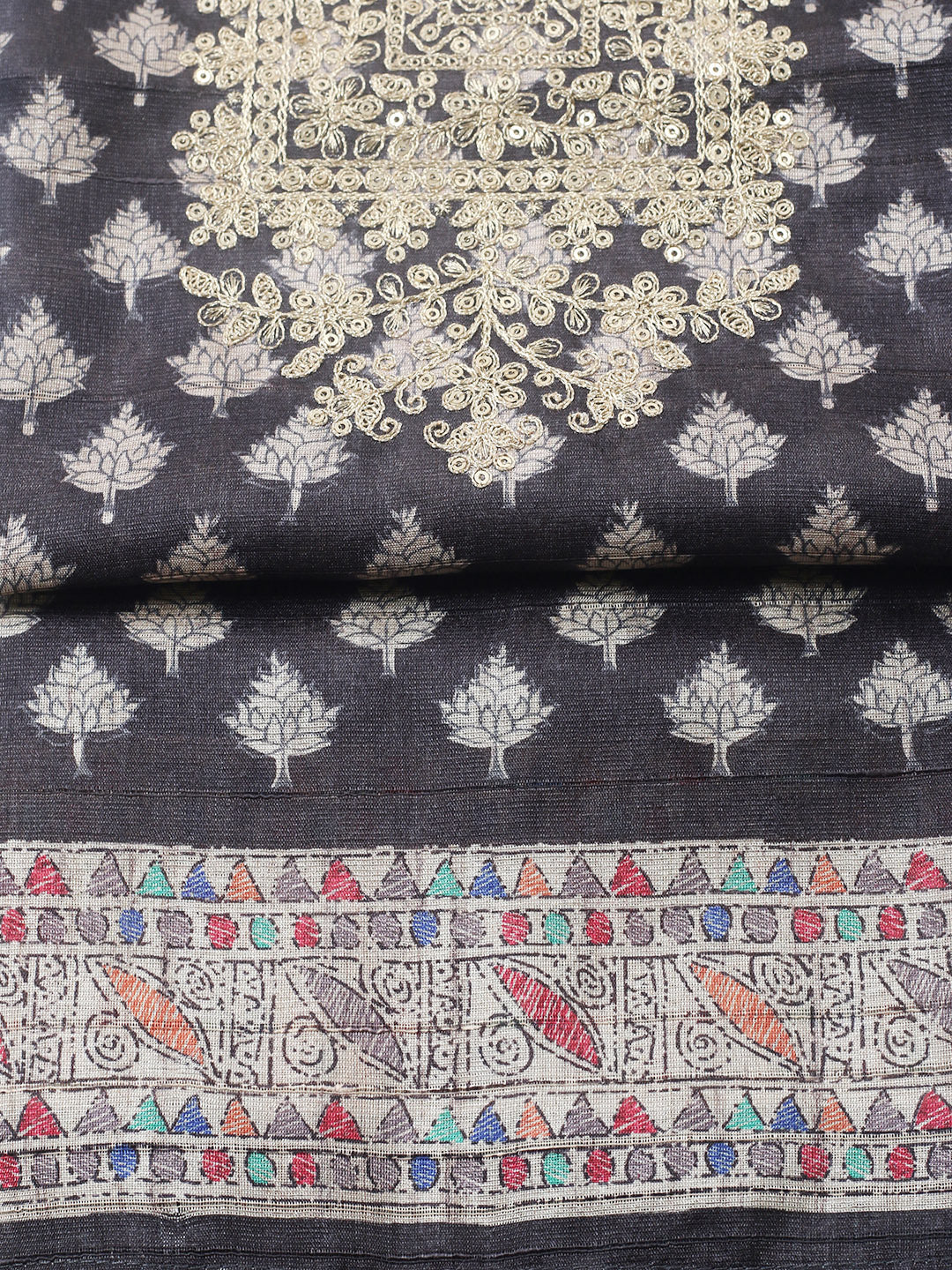 Embroidered Cotton Blend Unstitched Suit With Pant &amp; Dupatta