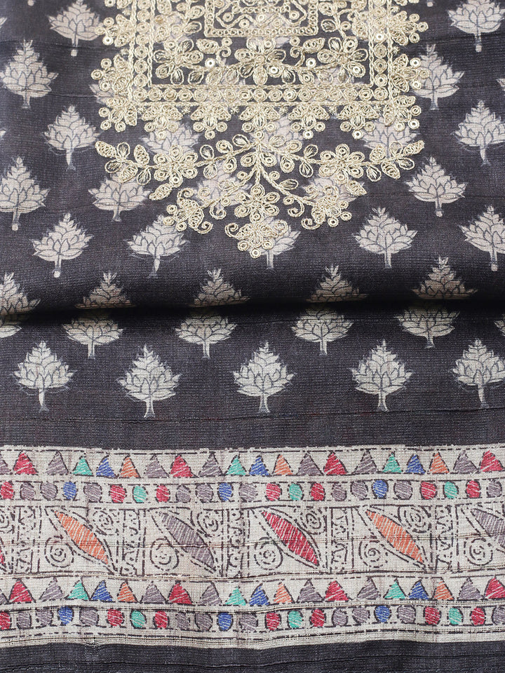 Embroidered Cotton Blend Unstitched Suit With Pant &amp; Dupatta