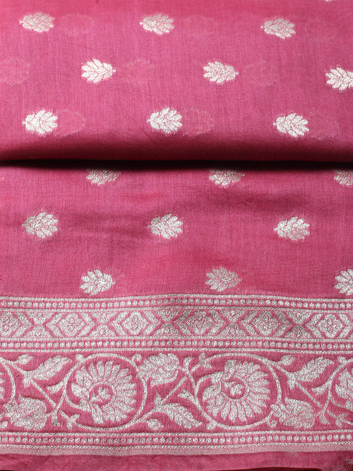 Embroidered Chanderi Unstitched Suit With Pant &amp; Dupatta