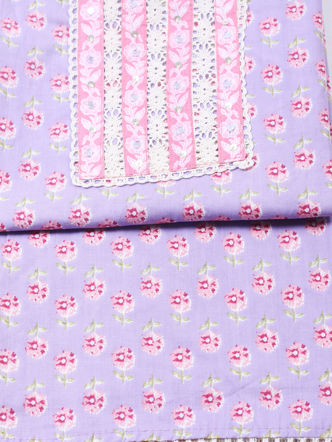 Printed Cotton Blend Unstitched Suit With Pant &amp; Dupatta