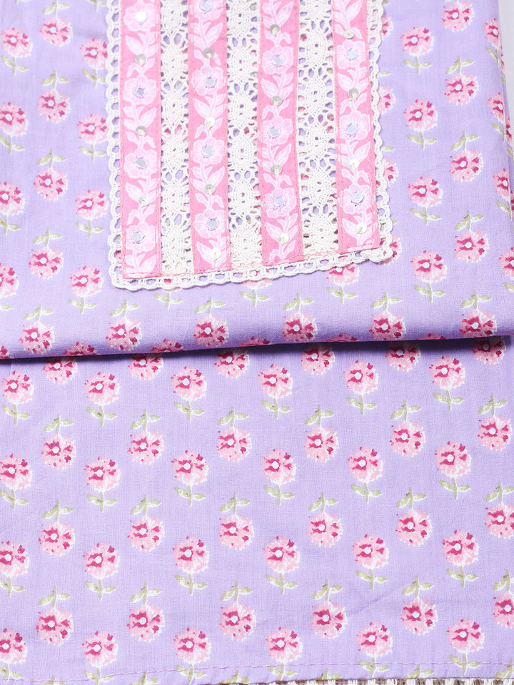 Printed Cotton Blend Unstitched Suit With Pant &amp; Dupatta