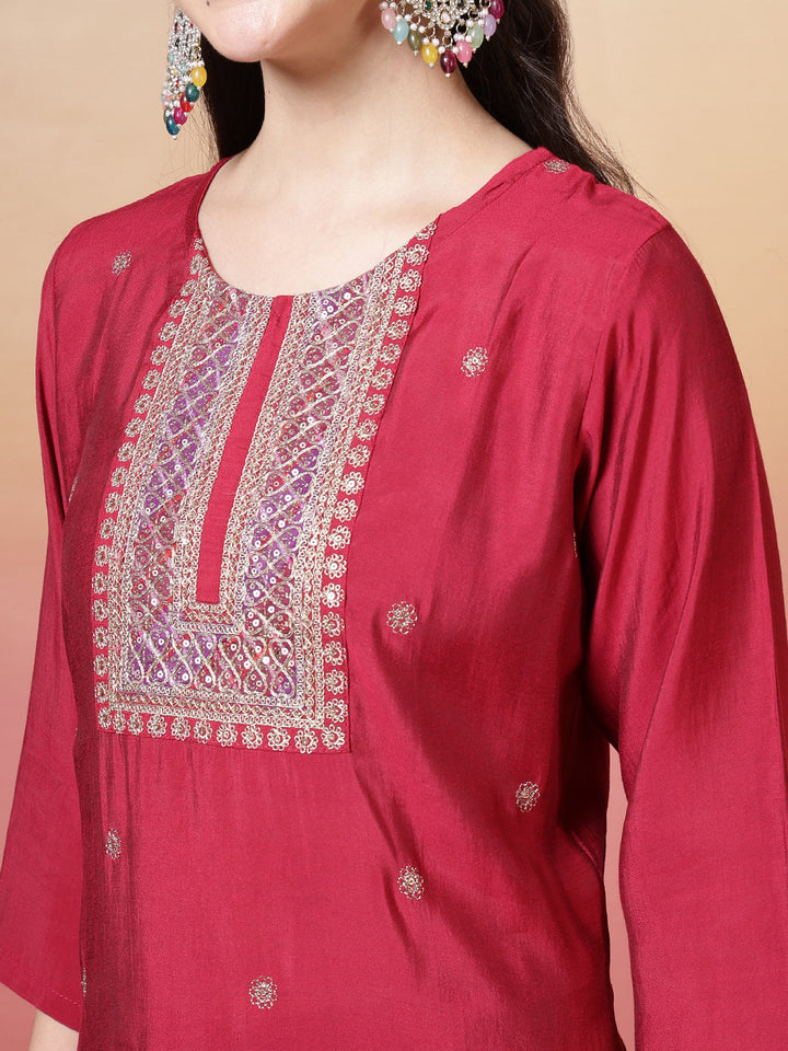 Printed Chanderi Kurta With Pants &amp; Dupatta