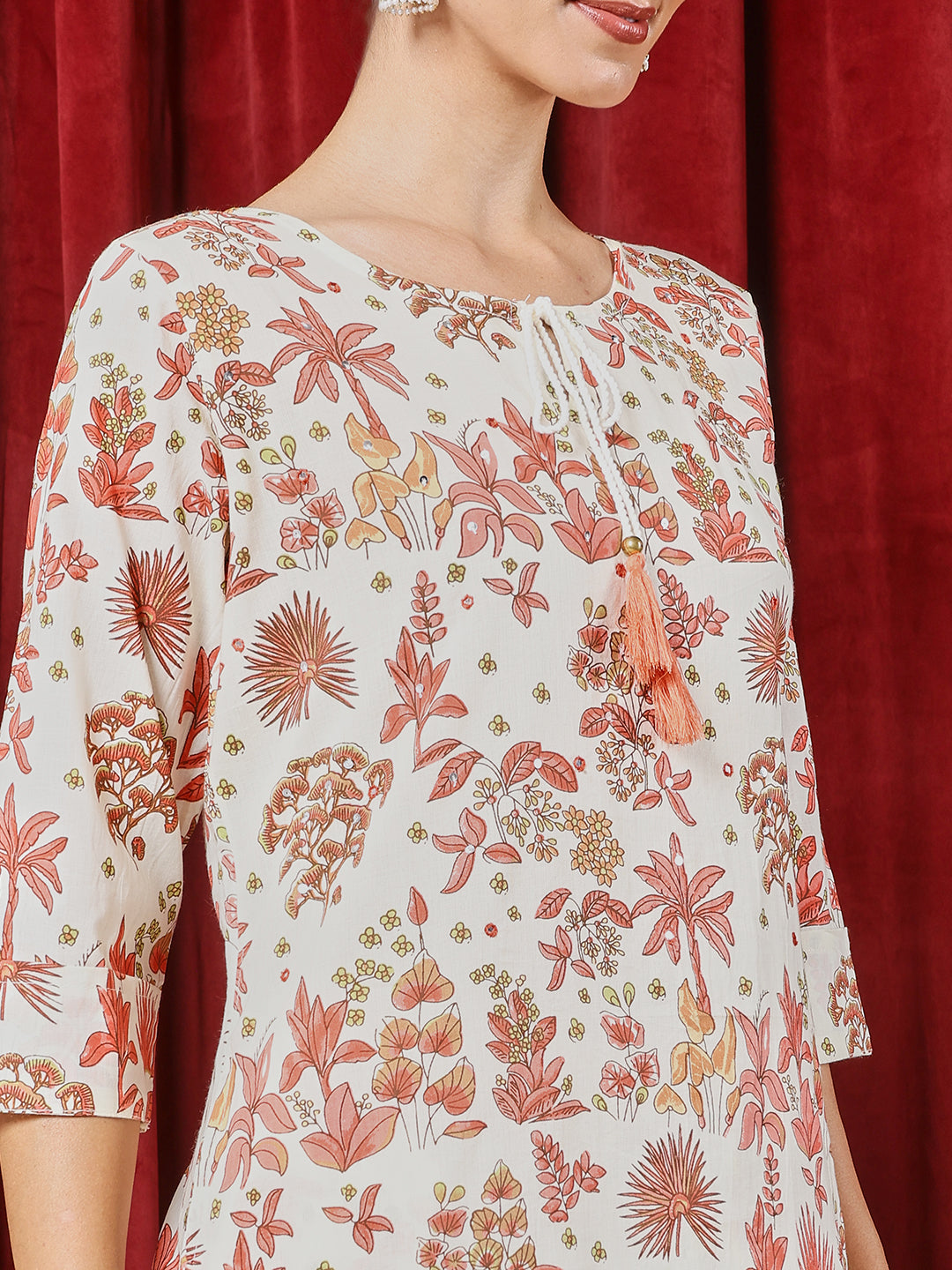 Printed Cotton Blend Kurta With Pants & Dupatta