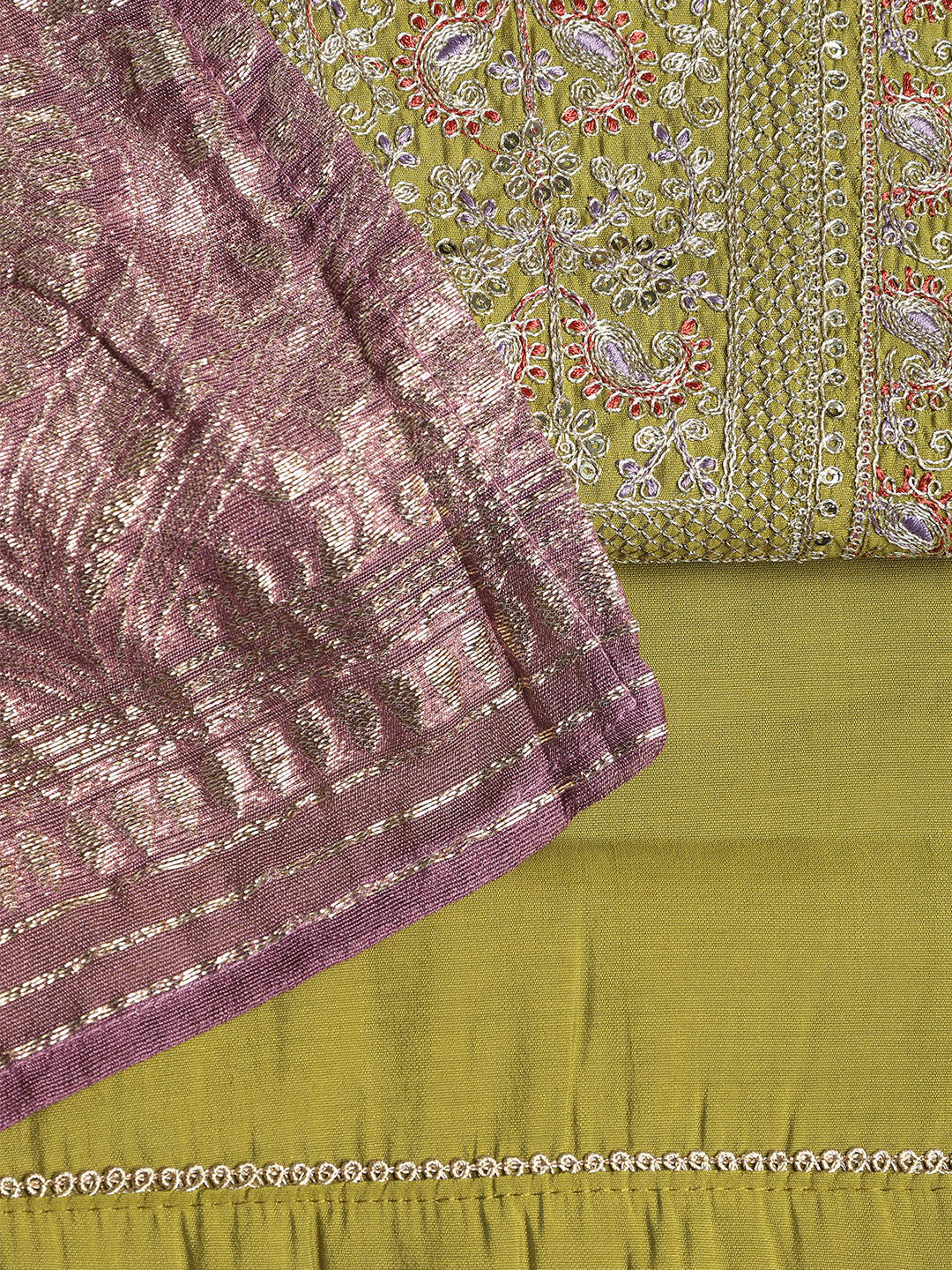 Neck Embroidered Cotton Blend Unstitched Suit With Dupatta