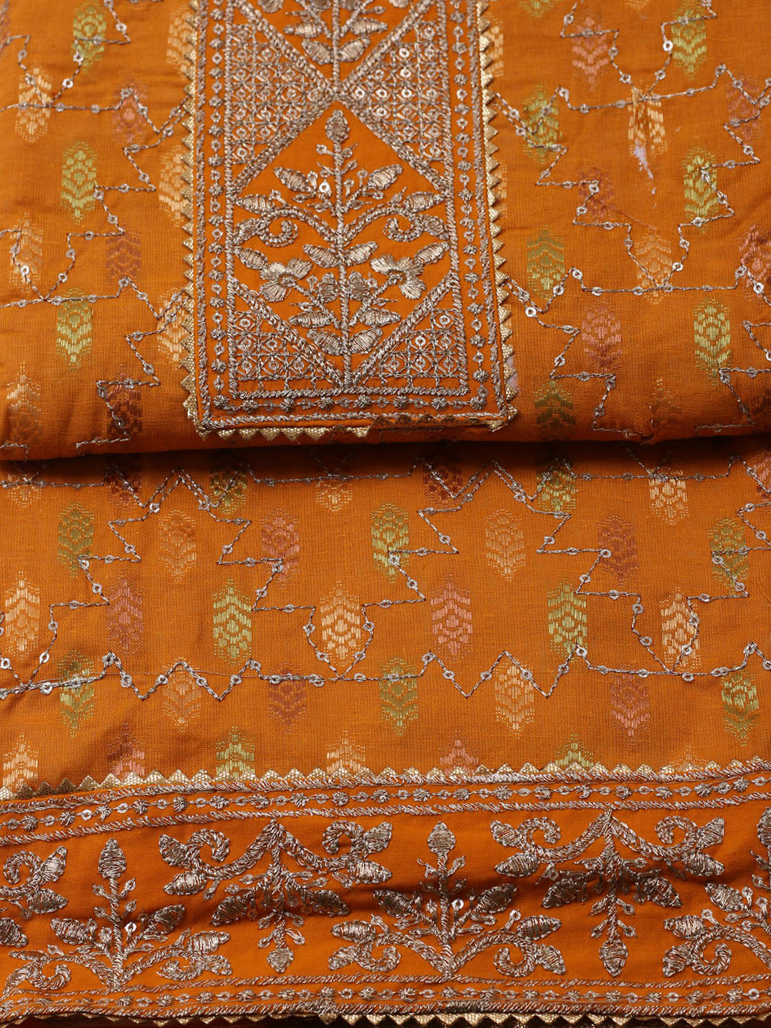 Neck Embroidered Cotton Blend Unstitched Suit With Dupatta