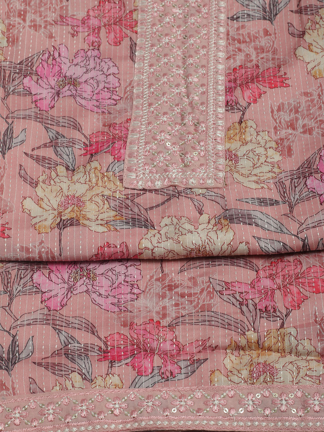 Printed Cotton Unstitched Suits Printed Suit With Pant &amp; Dupatta