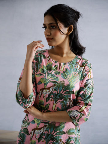 Floral Printed Cotton Kurti With Pants