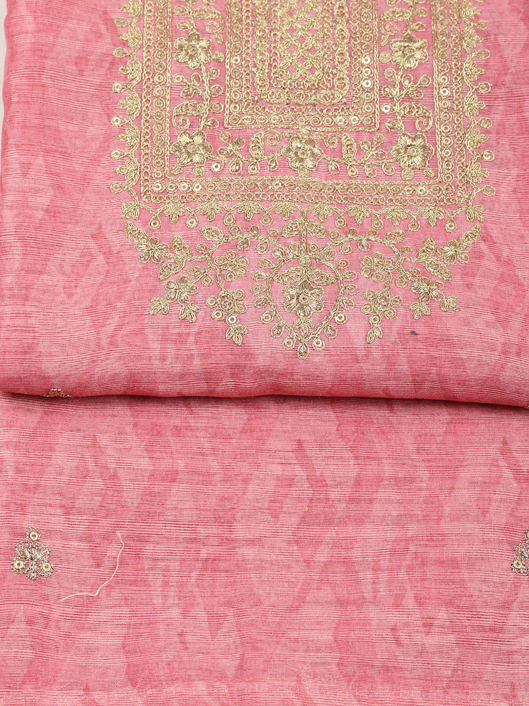 Embroidered Chanderi Unstitched Suit With Pant &amp; Dupatta