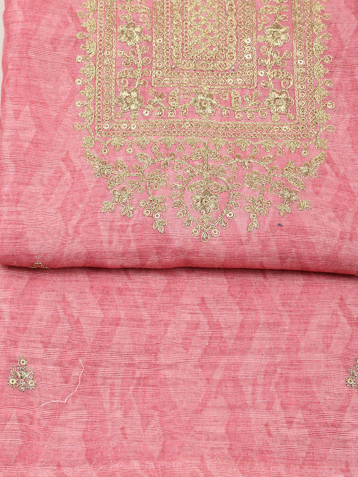 Embroidered Chanderi Unstitched Suit With Pant &amp; Dupatta