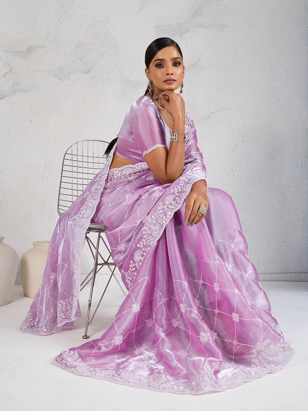 Sequence Embroidery Organza Saree