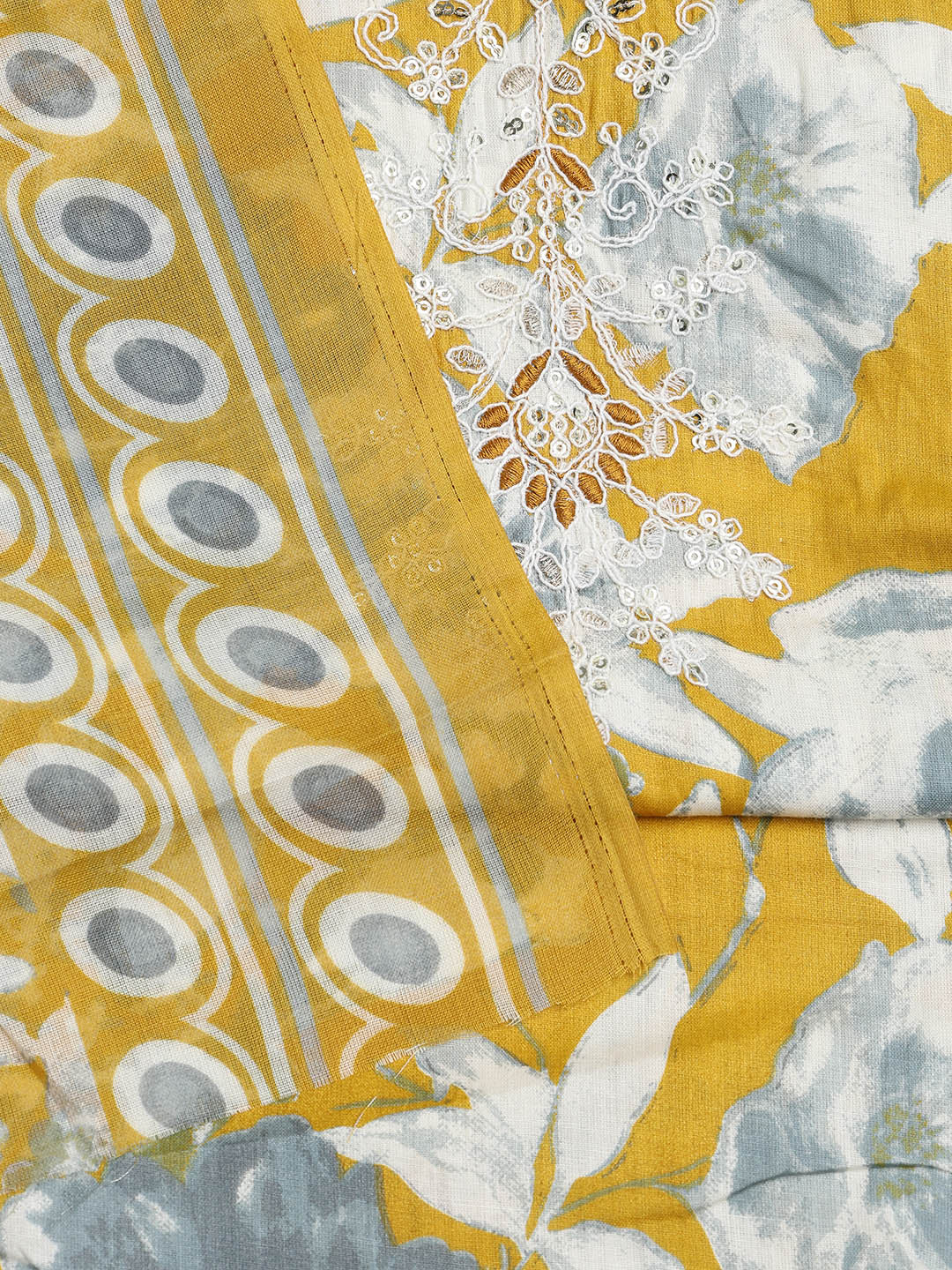 Printed Cotton Blend Unstitched Suit With Dupatta