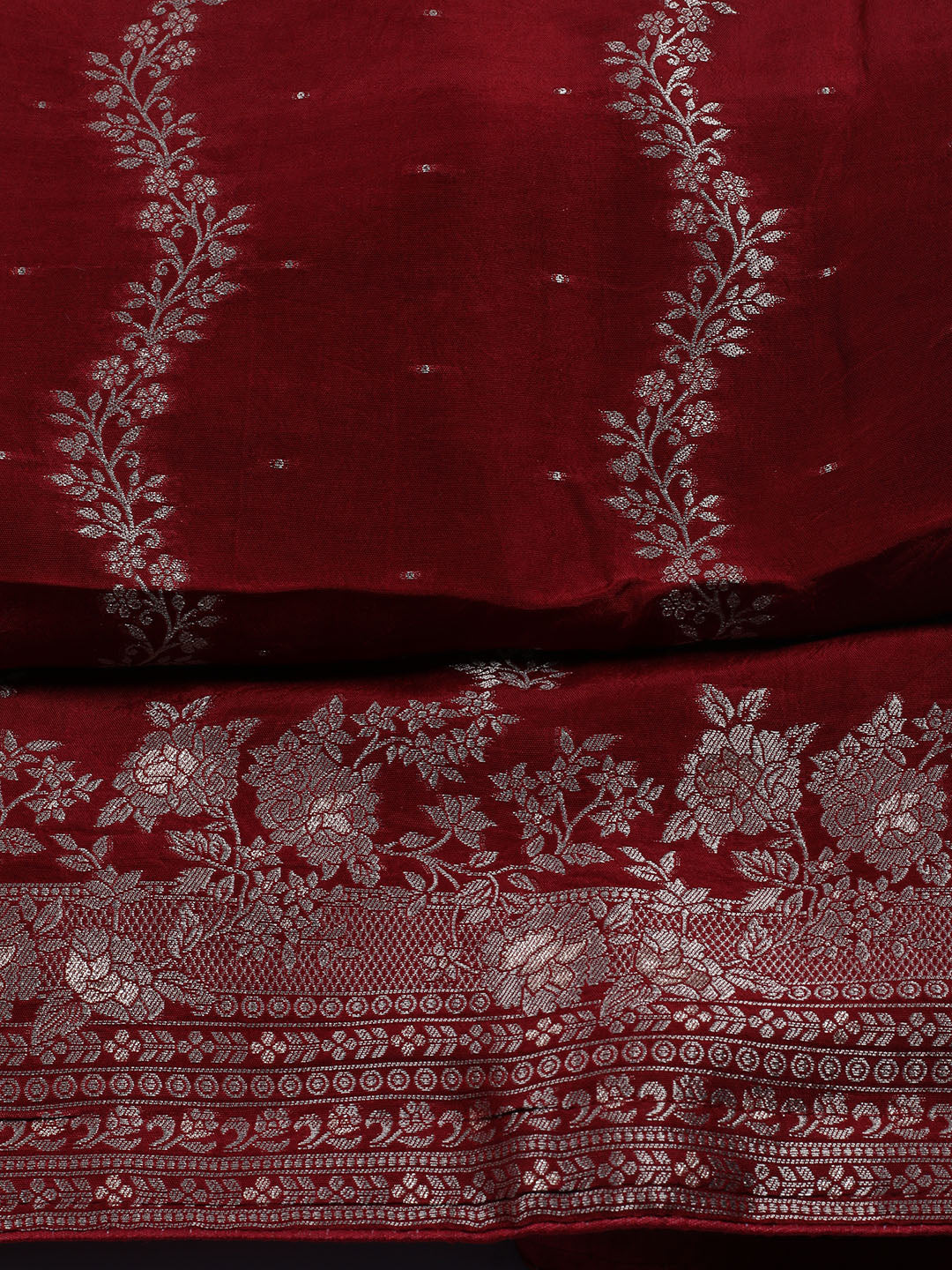Embroidered Art Silk Unstitched Suit With Dupatta