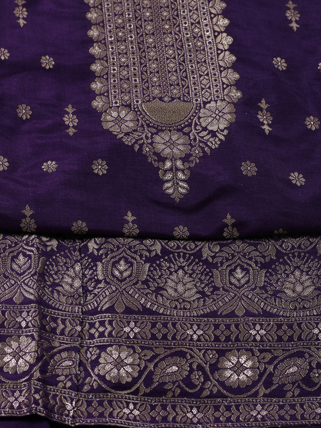 Neck Embroidered Chanderi Unstitched Suit With Dupatta