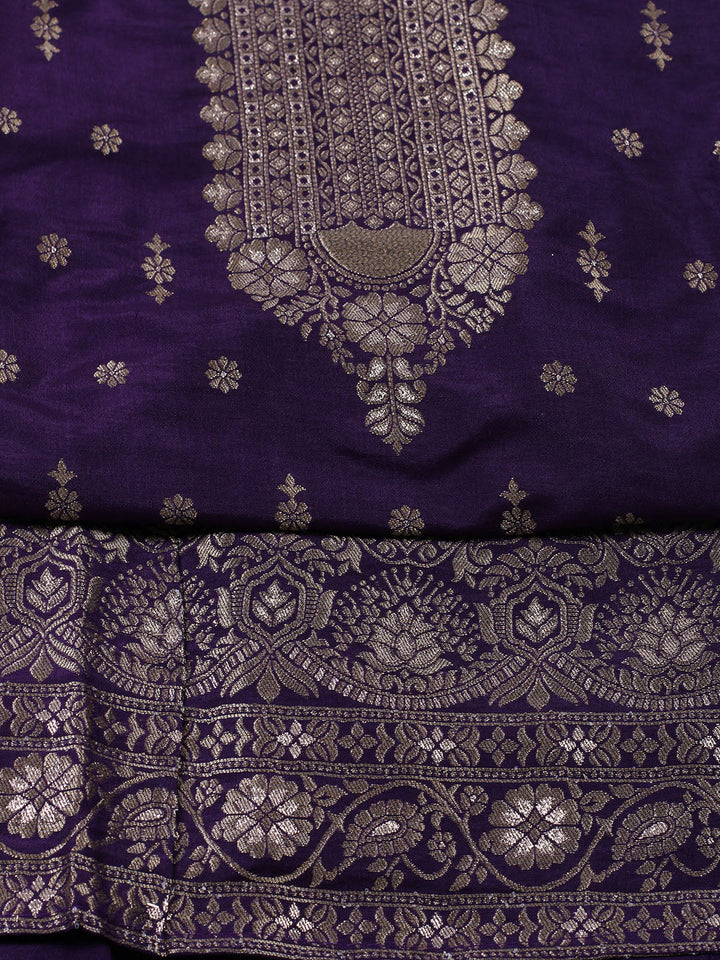 Neck Embroidered Chanderi Unstitched Suit With Dupatta