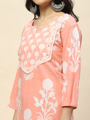 Printed Cotton Kurta With Pants & Dupatta