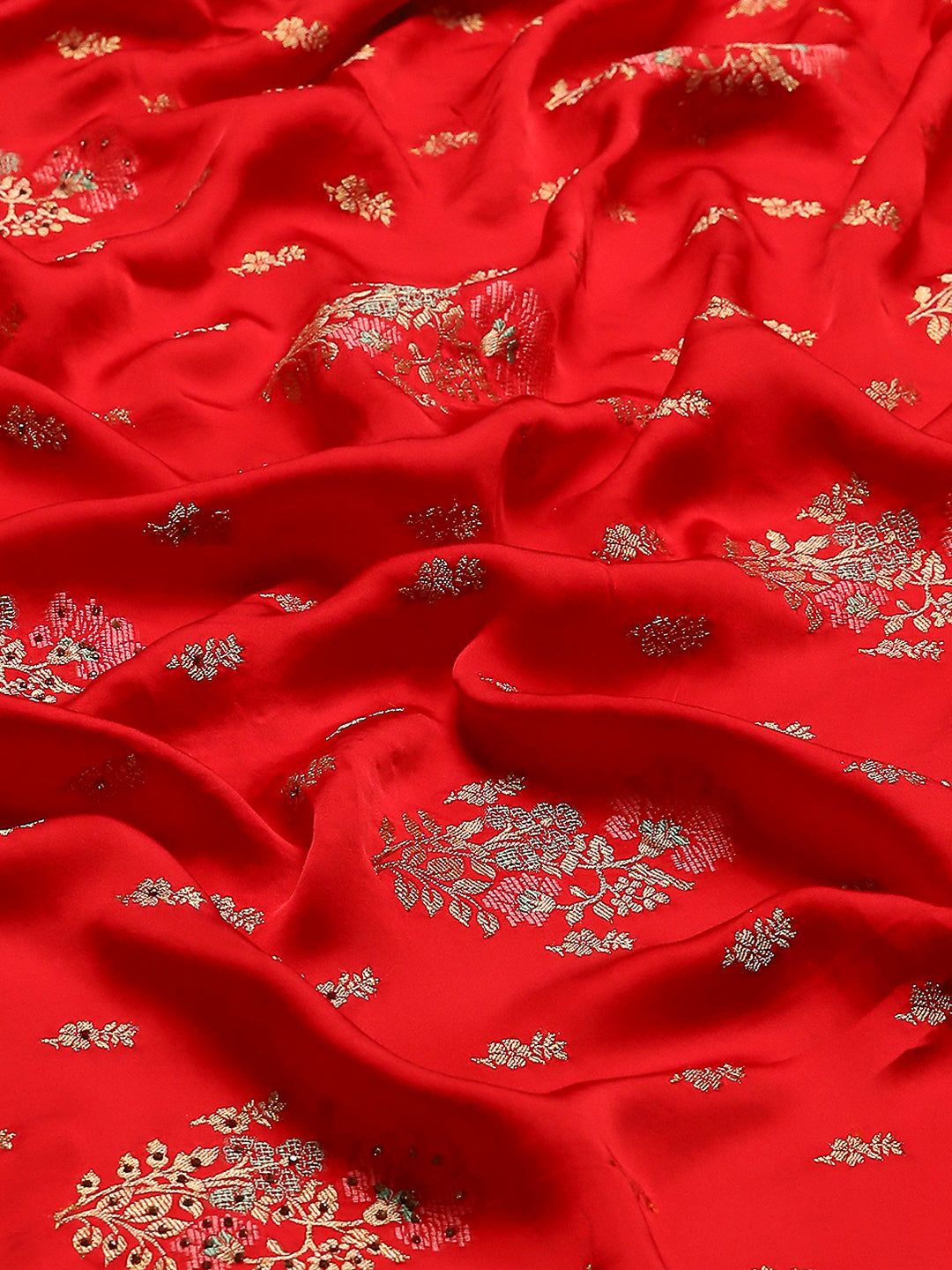 Stone Work Satin Embroidery Saree