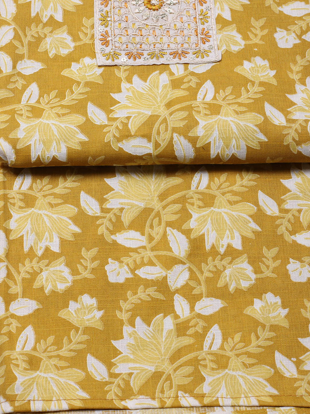 Printed Cotton Blend Unstitched Suit With Pant &amp; Dupatta