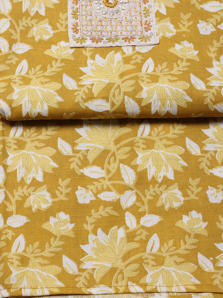 Printed Cotton Blend Unstitched Suit With Pant &amp; Dupatta