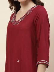 Neck Embroidery Cotton Kurta With Pants & Dupatta