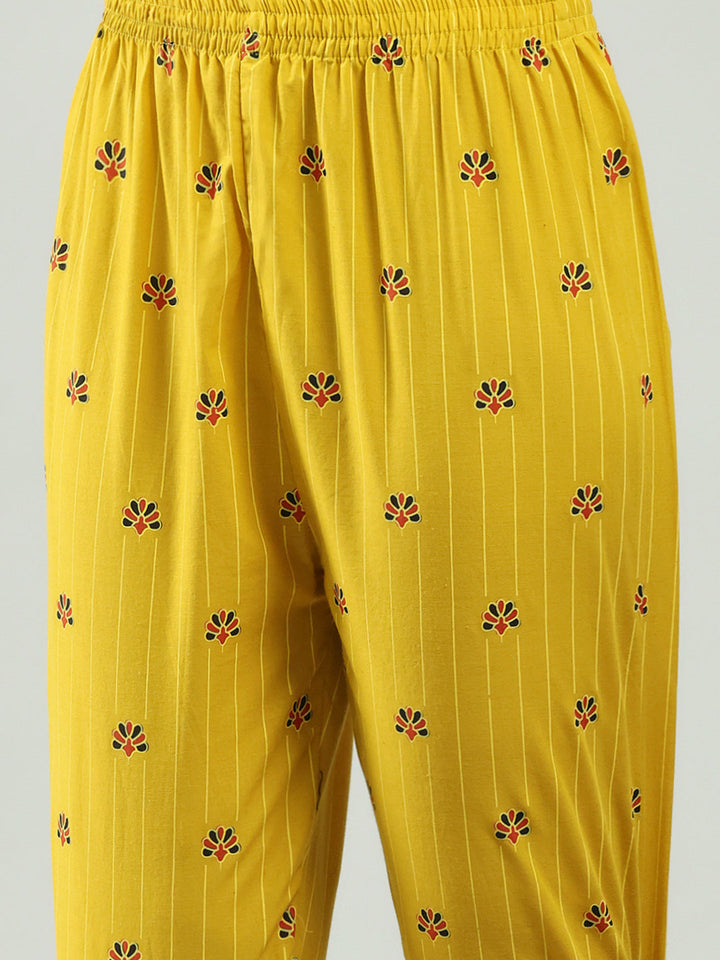 Printed Cotton Blend Kurta With Pants &amp; Dupatta
