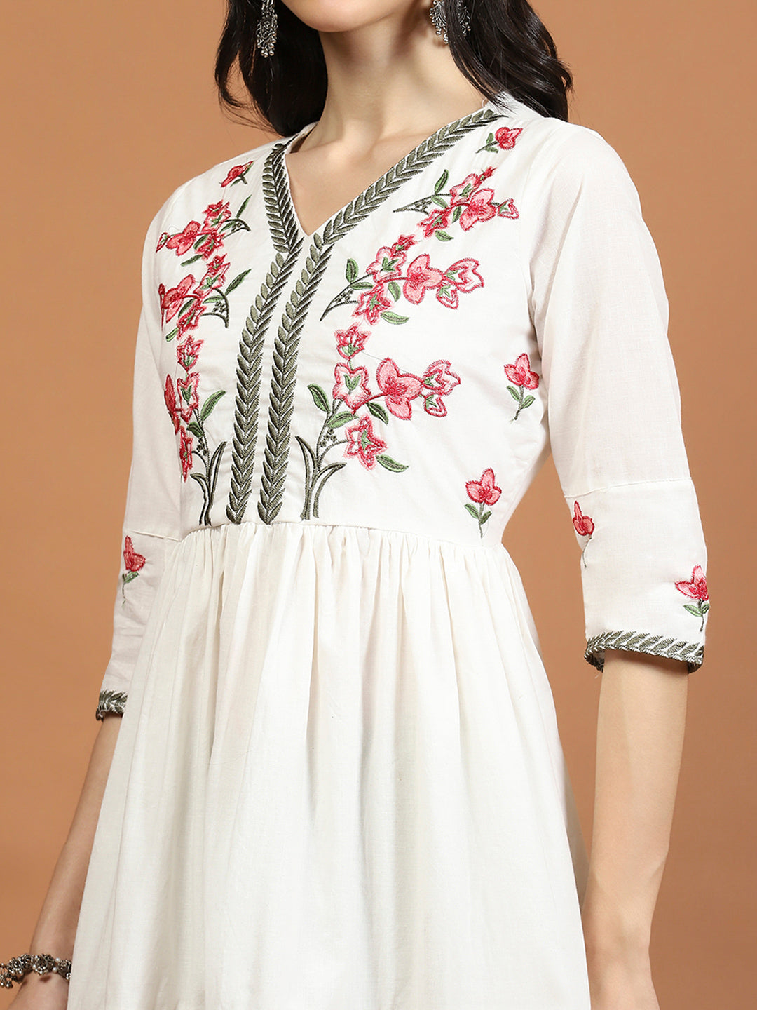 Embroidered Cotton Blend Short Kurti