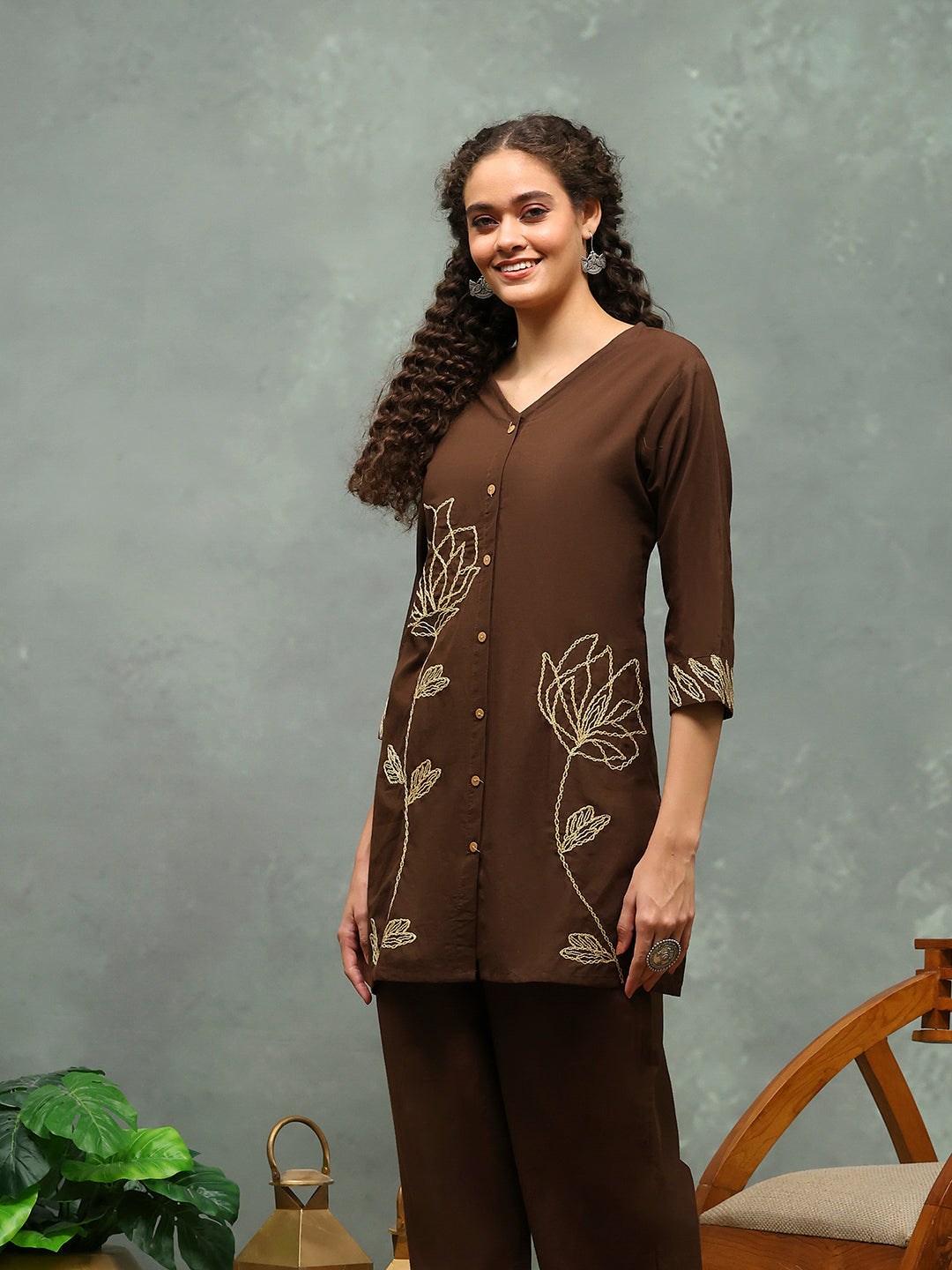 Printed Cotton Blend Kurta With Pants