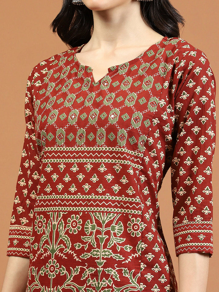 Printed Cotton Blend Kurta With Pants &amp; Dupatta