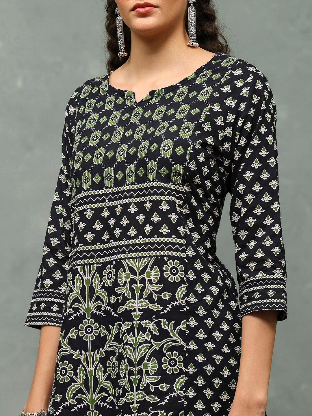 Printed Cotton Blend Kurta With Pants & Dupatta